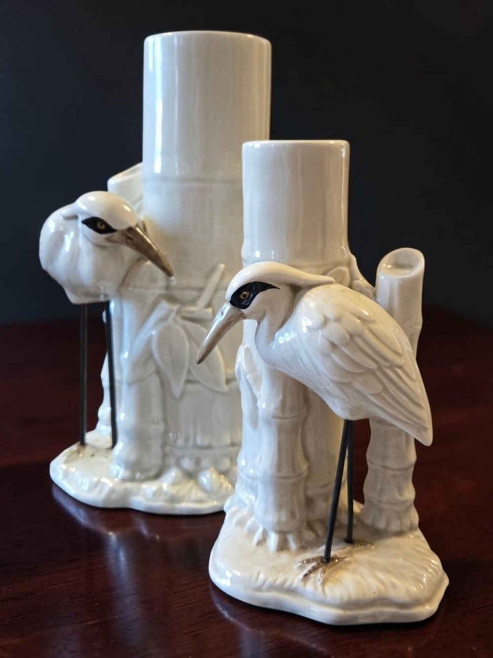 Fitz and Floyd Crane/Heron Vase Set 1977 Vintage Earthenware